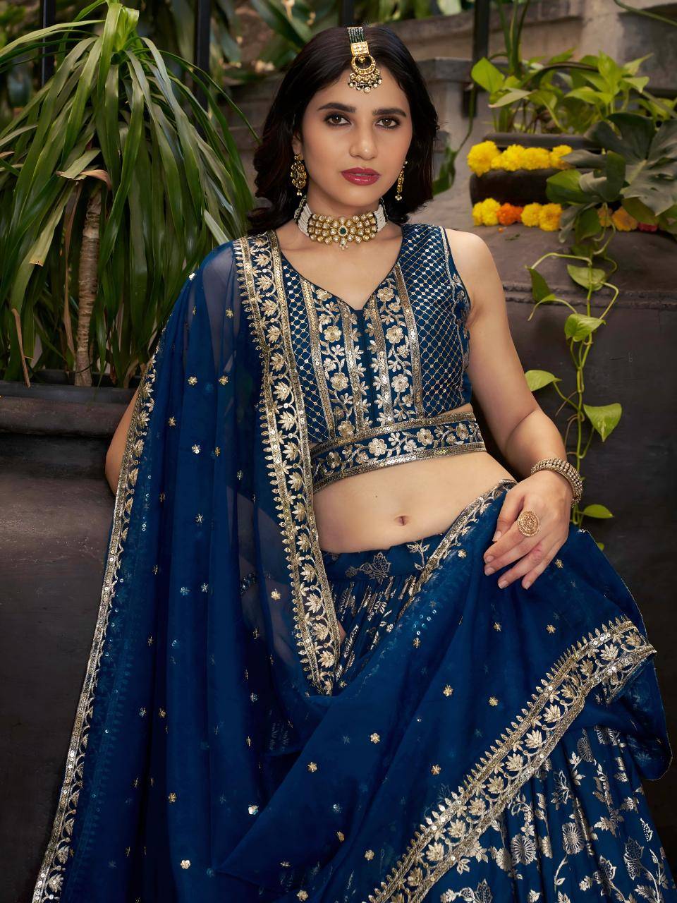 AMRAPALI Jacquard Dove Blue Lehenga choli manufacturer in India